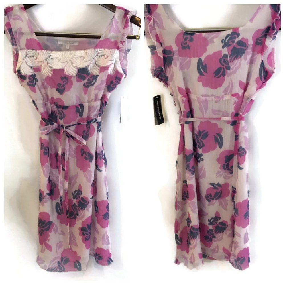 Penny Lane Embroidered Chiffon Floral Dress Sz S